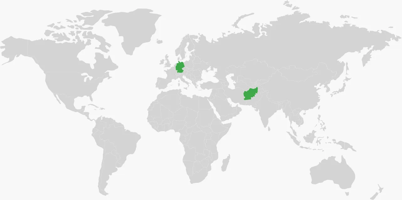 World map highlighting Germany and Afghanistan